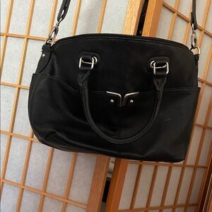 Bueno Black Shoulder Satchel with Silver Hardware